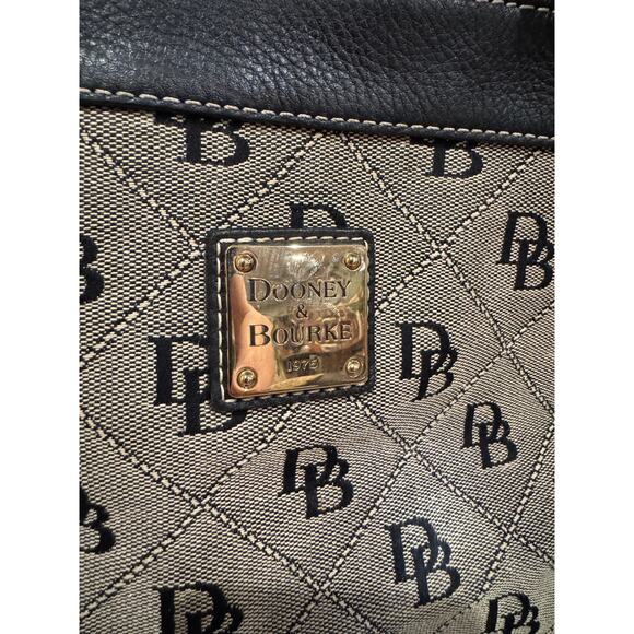 Dooney & Bourke Black Gray Canvas Double Top Handle Logo Satchel Bag - Picture 3 of 8